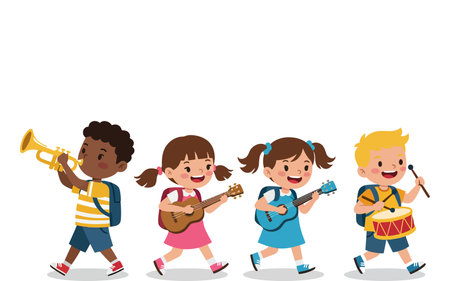Children Playing Musical Instruments Illustration, Music Education Vectorのイラスト素材