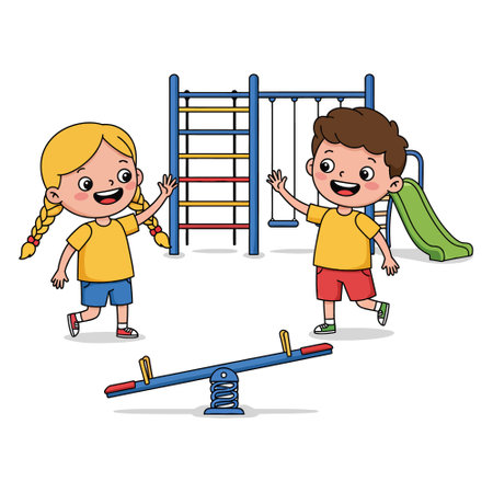Kids Playing on Playground, Playground Fun with Friendsのイラスト素材