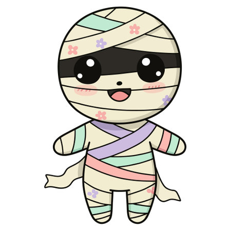 Cute Kawaii Halloween Mummy Cartoon Illustrationのイラスト素材