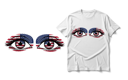 White t-shirt with american flag and eye isolated on white backgroundのイラスト素材
