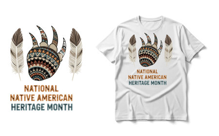 National Native American Heritage Month. T-shirt design with feathers.のイラスト素材