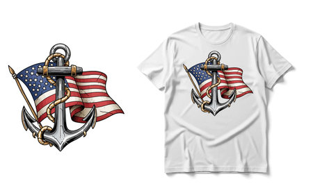 T-shirt mockup with anchor and american flag, vector illustrationのイラスト素材