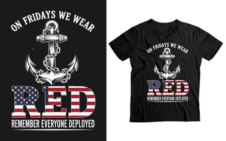 T-shirt print design with anchor and text on black and white backgroundのイラスト素材