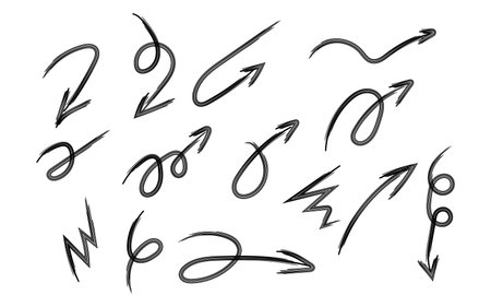 Hand drawn arrows set isolated on white background. Vector sketch illustration.のイラスト素材