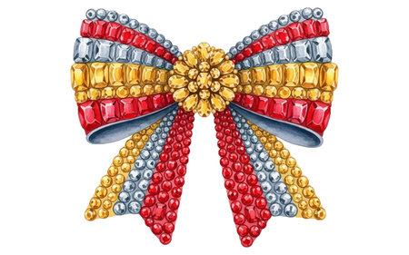 Jeweled Holiday Gift Bow with Red, Gold, and Silver Gems Vectorのイラスト素材