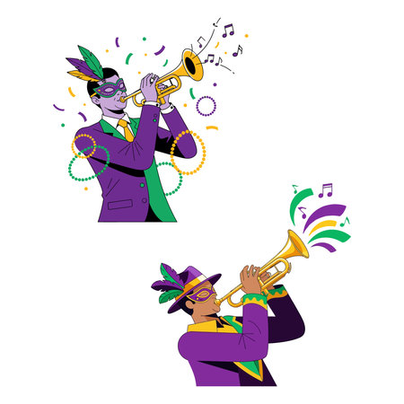 Mardi Gras Musician Playing Trumpet Vectorのイラスト素材