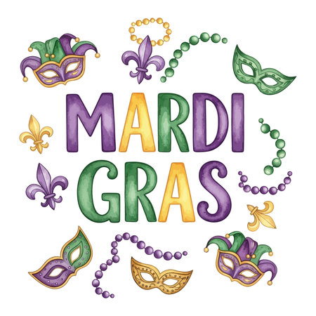 Mardi Gras Typography with Masks and Beadsのイラスト素材