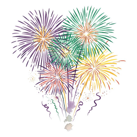 Watercolor Fireworks Mardi Gras Celebrationのイラスト素材