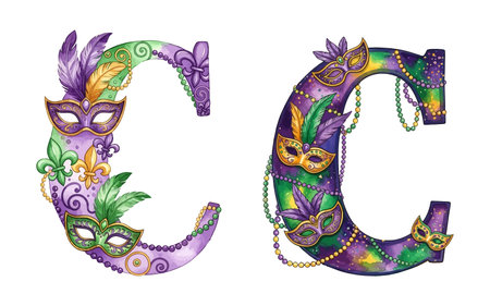 Mardi Gras Letter C Watercolor Alphabeticのイラスト素材