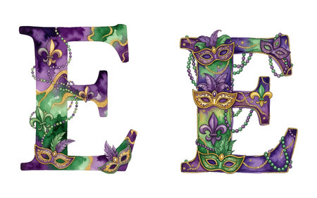 Mardi Gras Letter E Watercolor Alphabeticのイラスト素材