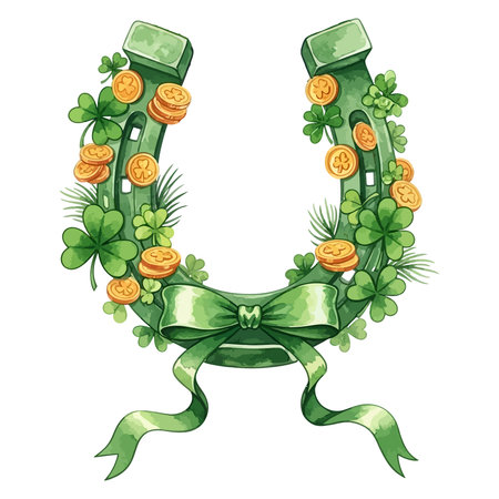 St. Patrick's Day Lucky Horseshoe with Gold Coins Vectorのイラスト素材