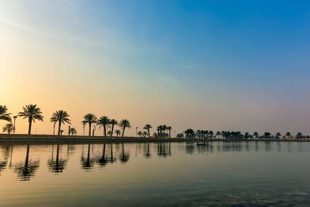 morning drama sunrise view in Modon lake Dammam Saudi Arabiaの写真素材