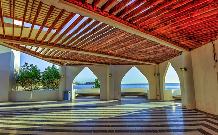Frame within frame sea side Mosque in Khobar Saudi Arabiaのeditorial素材