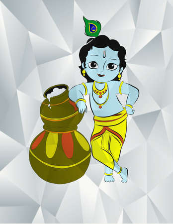 Illustration drawing of little lord krishna with his favourite butterの写真素材