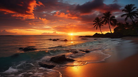 Beautiful sunset on the beach at Seychelles, Maheの素材