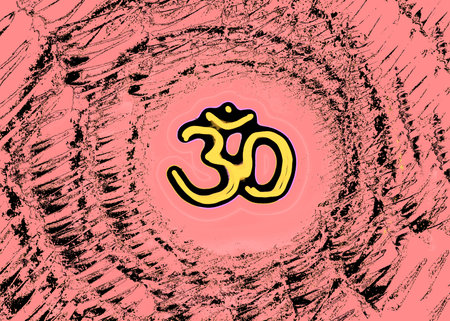 Om symbol on a pink background. Monochrome illustration.の写真素材