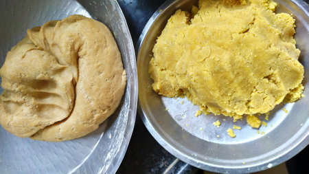 Preparation of a delicious and healthy vegetarian meal. hindu cultural sweet food puran poliの写真素材