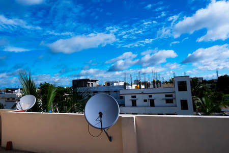 a view of digital technology with nature background blue sky & cloudsの写真素材
