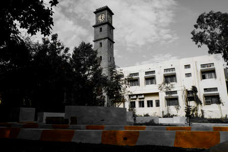 Kalaburagi, Karnataka/India-August 11.2020: long view of Library clock tower building in Gulbarga University campus Kalaburagiのeditorial素材