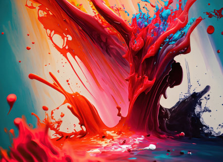 Colorful paint splashes on a colorful background. Abstract color background.の素材