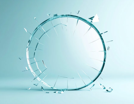 Broken glass on a blue background. 3d rendering, 3d illustration.の素材