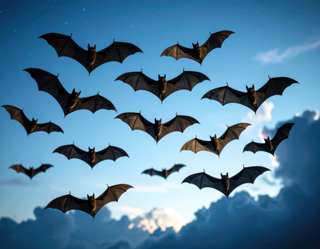 Halloween bats flying in the sky. 3D Rendering.の素材