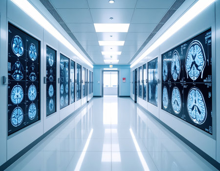 X-ray of the brain in the hospital corridor, medicine conceptの素材