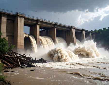 dam hydroelectric power station on the Mekong River in Laos.の素材