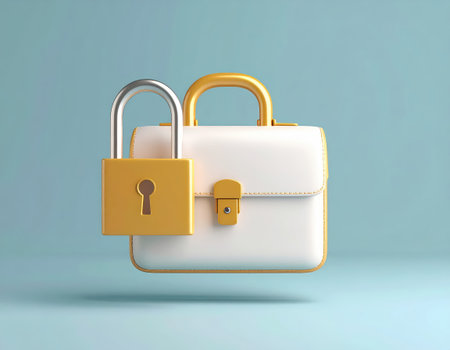 3d rendering of a white leather briefcase with a padlockの素材