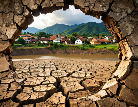 Dry land in the cracks. Concept of climate change and global warming.の素材