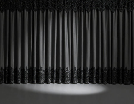 Curtains with black curtains in empty room. 3d renderの素材