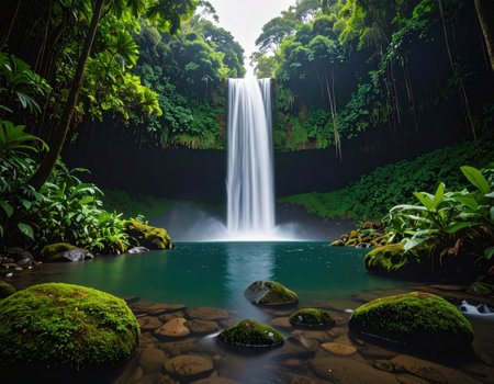 Tropical waterfall in the rainforest of Costa Rica, Central Americaの素材