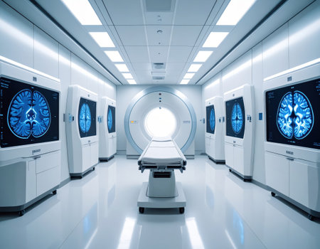 CT scan in modern hospital corridor. 3d rendering toned imageの素材