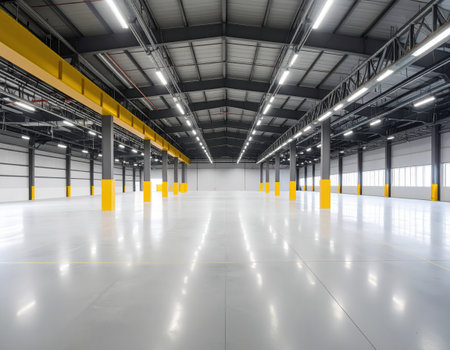 Interior of a warehouse with empty space for your text or imageの素材