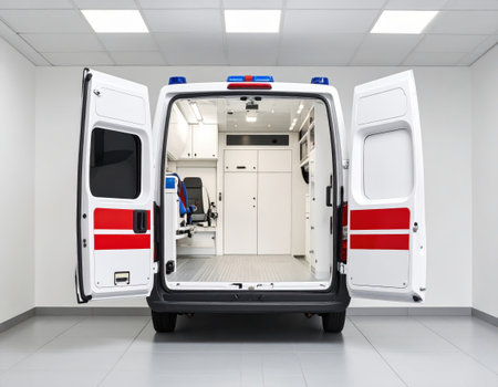 Ambulance car in a modern hospital. 3d rendering.の素材
