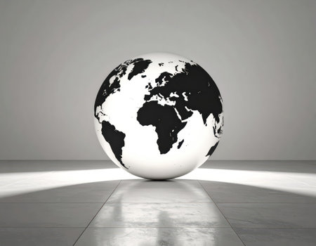 3d render of earth globe in empty room with shadow on floorの素材