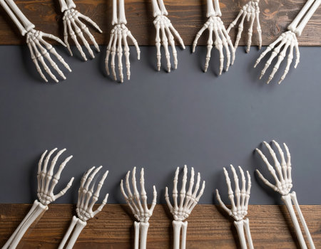 Halloween skeleton hand on blackboard background, halloween conceptの素材
