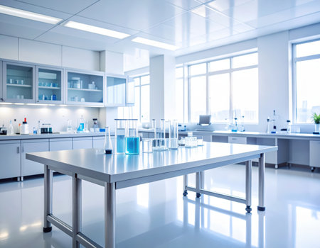 laboratory glassware in modern lab interior. science and research conceptの素材