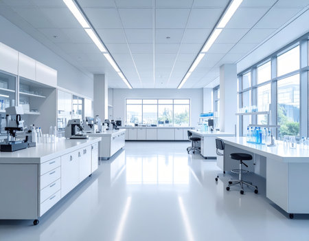 Laboratory glassware and equipment in modern laboratory. 3d renderingの素材