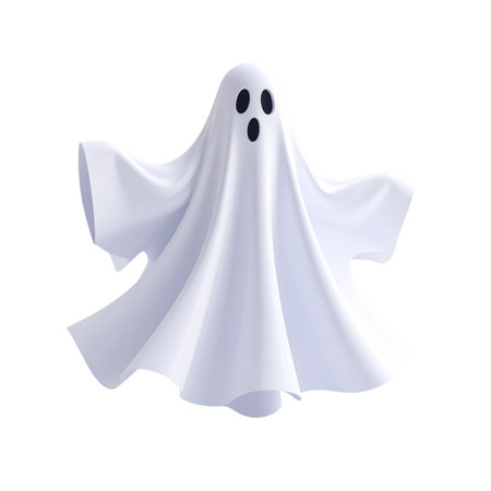 Halloween ghost isolated on white background. 3d render illustration.の素材