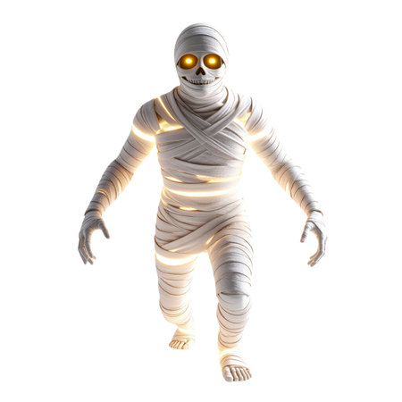 3D render of a mummy isolated on white background with light effectsの素材