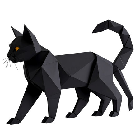 Black cat origami isolated on white background. 3d illustration.の素材