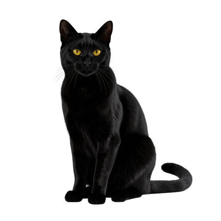Black cat isolated on white background. 3D illustration. Clipping pathの素材