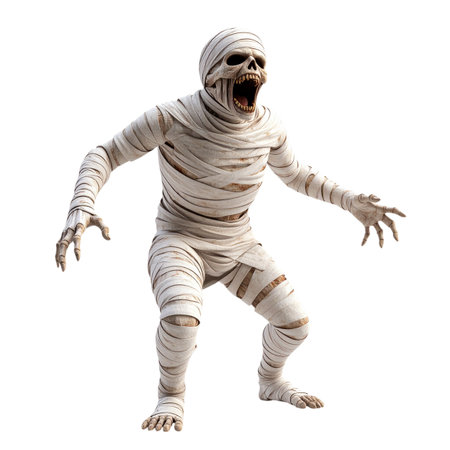 3D rendering of a mummy isolated on white background with clipping pathの素材