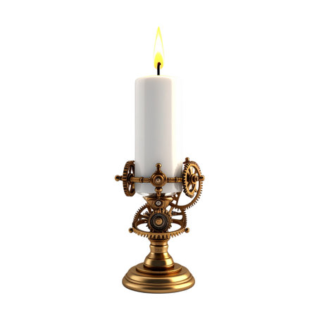 Candle with gears isolated on white background. 3d rendering.の素材