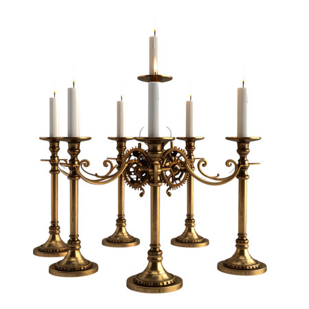 Vintage candlestick with candles isolated on white background. 3d render.の素材