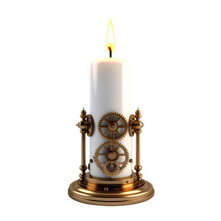 Candle with gears isolated on white background. 3d rendering.の素材