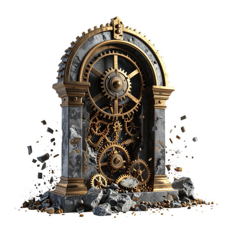 Grunge clock mechanism isolated on white background. 3d illustrationの素材