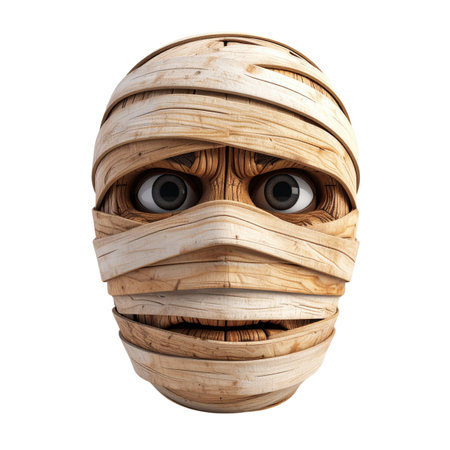 Wooden face mask isolated on white background. 3d illustration.の素材