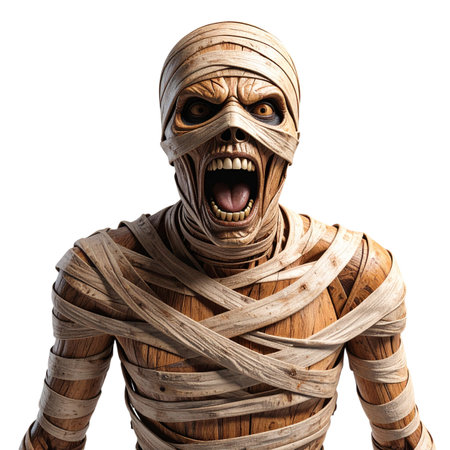 3D Illustration of a Halloween mummy isolated on a white backgroundの素材
